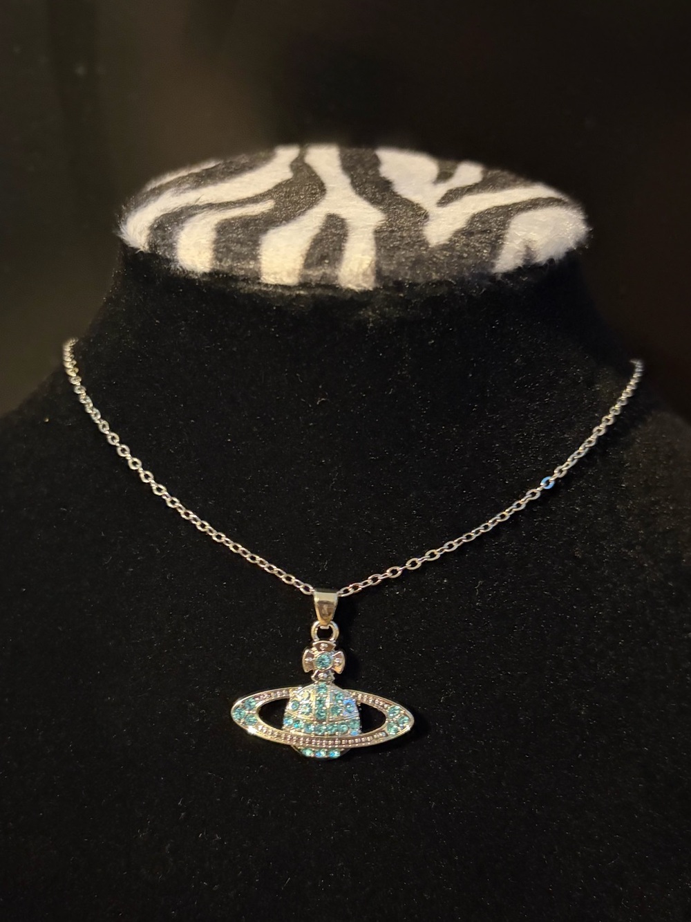 Vivienne Westwood Silver Necklace with Aqua Crystal Orb Pendant